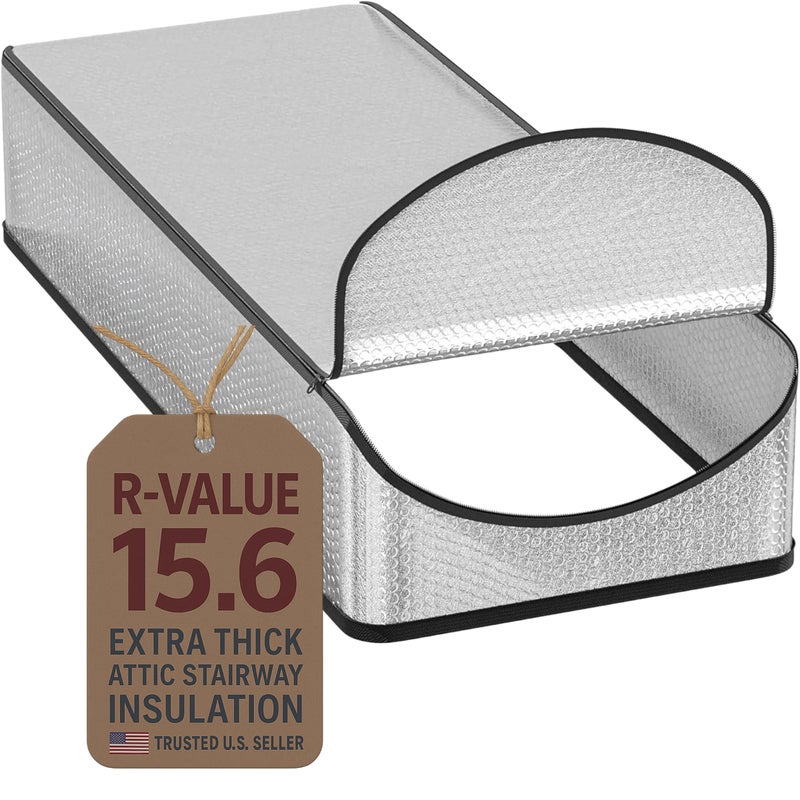 Miloo Attic Door Insulation Cover for Pull Down Ladder or Stair 25" x 54" x 11"- R-Value 15.6 Extra Thick Fire Proof Attic Tent Stairway Insulator with Easy Installation, Door Seal Hatch by Miloo - Image 1